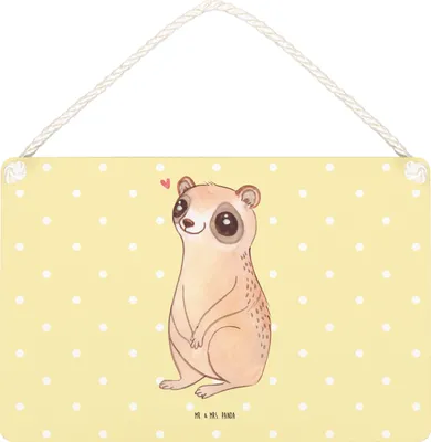 Produktbild von Mr. & Mrs. Panda Schild Plumplori Glücklich DIN A4 - Gelb Pastell - Geschenk, wandtafel, Türschild, Glück, Lustige Sprüche, Holzschild, Deko Wandbild, holzbild, Niedlich