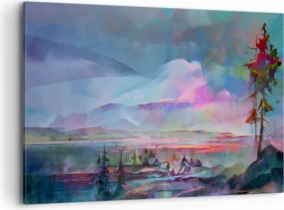 Produktbild von Bild auf Leinwand - Leinwandbild - Berge Baum Wasser - 120x80cm - Wand Bild - Wanddeko - Wandbilder - Leinwanddruck - Bilder - Kunstdruck - Wanddekoration - Leinwand bilder - Wandkunst - AA120x80-3919