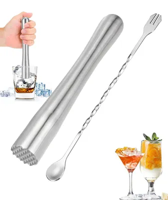 Cocktail Muddler & Bar Löffel Set Edelstahl 2-tlg. 26 cm