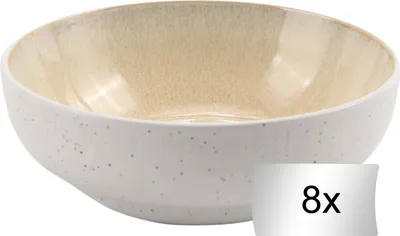 Produktbild von Schalen - Ø 17 cm - Beige - Weiß - Steingut - mit Reliefprägung - 8er Set