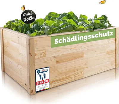 Produktbild von PATKAR XXL Hochbeet 145x89x64cm [Anti-RÜCKENSCHMERZEN] - Hochwertiger Pflanzkasten Hochbeet Holz ( Europe) - Premium Hochbeete für Garten - Optimaler Schädlingsschutz - Kräuterbeet (Natur)