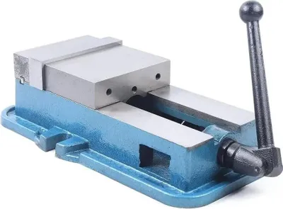 Produktbild von Maschinenschraubstock - Drehbarer Präzisionsschraubstock - Niederzug - 160 mm Backenbreite (15,2 cm) - 23 kg - Für Metallbearbeitung - Hellblau