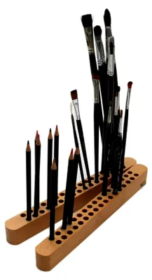 Produktbild von Stifte- und Pinselhalter Duo aus Buchenholz, klappbar 2x 28,5 cm, 68 Fächer