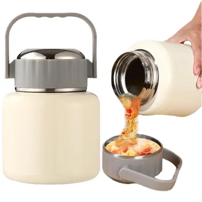 Produktbild von Thermobehälter, isolierter Thermobecher, Wärmebehälter, Vakuumisoliert, 900ml, Faltbarer Löffel, Auslaufsicher, 316 Lebensmittelechter Edelstahl