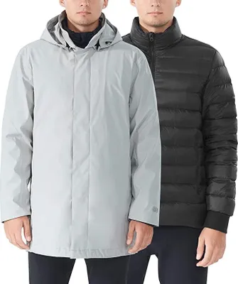 Produktbild von GOPLUS 3 in 1 Herrenjacke, wasserdichte Jacke aus antistatischem Gewebe mit Taschen, Abnehmbarer Kapuze & verstellbarem Kordelzug, Multifunktionaler Parka für Wandern Geländelauf