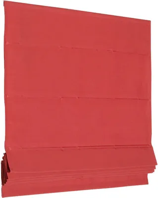 A red Roman blind is shown against a white background.