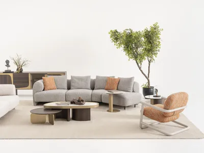 Immagine prodotto di Wohnzimmer Set Grau Stoff Holz Modern