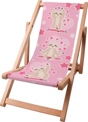 Zdjęcie produktu dla Dreamroots Leżak dziecięcy składany drewniany, drewno bukowe do 130 kg, leżak składany z 3-stopniową regulacją nachylenia oparcia, Sloth Love