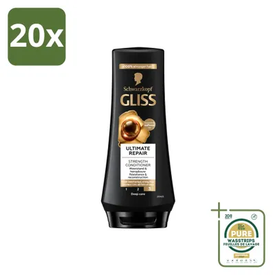 Imagen del producto de 20 unidades de acondicionador Gliss Ultimate Repair, para cabello muy dañado, 200 ml cada uno. Pack de ahorro