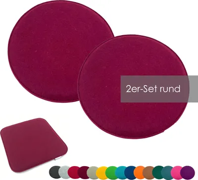 Produktbild von heimtexland ® Sitzkissen Set Filz Stuhlkissen Stuhlauflage Filzkissen Stuhl Polster Kissen Typ631 2er Set 35 cm Rund Bordeaux