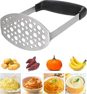 Produktbild von PIQIUQIU Kartoffelstampfer Edelstahl, Kartoffel Stampfer, Gemüsestampfer Kartoffelpürrier Kartoffelpresse für Spülmaschinengeeignet, Kartoffelbrei, Cremiges Kartoffelpüree(Schwarz 12 * 7 * 17 cm)