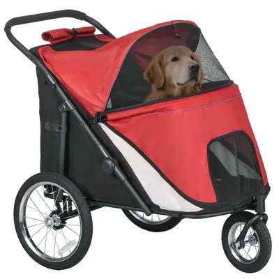Immagine prodotto di Carrello per cani PawHut con finestrini in rete, pieghevole, fino a 30 kg, tessuto Oxford, rosso