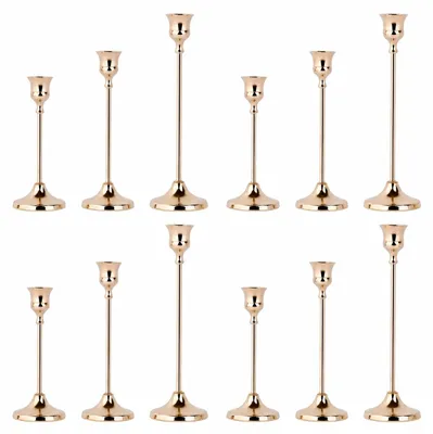 12-teilige Kerzenhalter-Set aus Metall, Gold, für Stabkerzen 2,2 cm