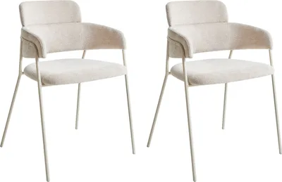 Produktbild von BELIANI Esszimmerstuhl 2er Set Hellbeige aus Chenille Stoff Gepolstert mit Armlehnen Metallbeine Polsterstuhl Modernes Design
