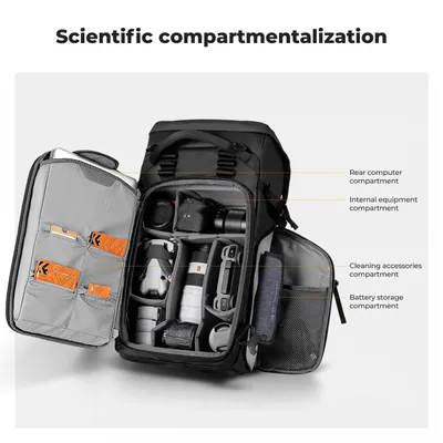 Image de Sac à dos pour appareil photo 40L - Sac à dos photo de voyage - Grande capacité - Imperméable avec housse de pluie - Compartiment pour ordinateur portable - Pour appareil photo reflex numérique - Noir