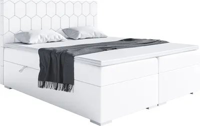 Produktbild von MEBLINI Boxspringbett mit Bettkasten - Gepolstert Doppelbett mit Matratze und Topper - Polsterbett mit Stauraum - Bett mit Kopfteil - Stauraumbett - PILATO - 160x200 - H3/Weiß Kunstleder