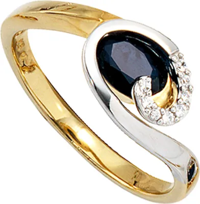 Produktbild von Ring Safir & 8 Diamanten Brillanten 585 Gold gelb weiß Innenumfang 54mm  Ø17.2mm
