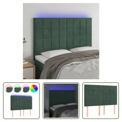 Produktbild von The Living Store LED Kopfteil Dunkelgrün 144x5x118/128 cm Samt