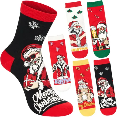 Produktbild von BRUBAKER 5 Paar Weihnachtssocken - Cool Santa - Weihnachtsmann mit Sonnenbrille - Lustige Herren Socken Weihnachten, Größe 41-45