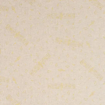 Produktbild von Dekostoff Meterware Halbpanama Leinenlook Noten natur gold 1,40m