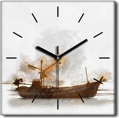 Produktbild von Coloray Uhr auf Leinwand 30x30 cm Wand Uhr Dekoration Wohnzimmer Segeltuch schwarze Hände -Bootsschiffboot.
