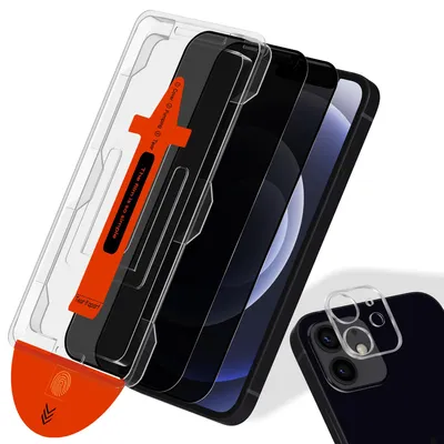 Produktbild von 2-Pack iPhone 12 Privacy Displayschutzfolie & 1-Pack Kameraschutz - Gehärtetes Glas | [Automatische Installation] - Blasenfrei