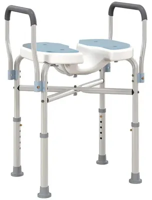 Imagen del producto de Silla de ducha - Asiento en forma de U con reposabrazos - Altura ajustable - Antideslizante - 53x36 cm - Azul claro