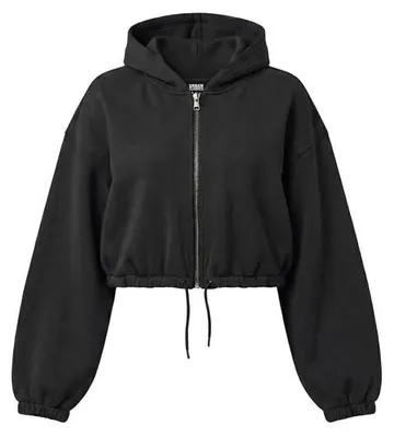 Obrázok produktu pre Urban Classics, dámska mikina s kapucňou, model "Fluffy Cropped Zip Hoodie", čierna, veľkosť XS