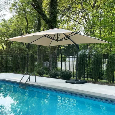 Produktbild von PURPLE LEAF Sonnenschirm 270 x 350 cm, Ampelschirm Groß, Rechteckig Gartenschirm mit Kurbel, Gestell Aluminium, 360° Rotation, UV-beständig, Beige