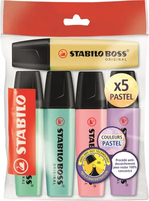 Image de Surligneur STABILO BOSS ORIGINAL PASTEL 5 pièces Ecopack