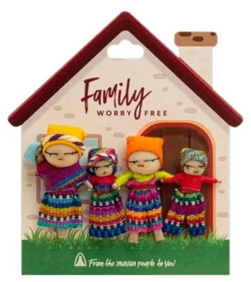 Produktbild von Family Sorgenpüppchen, 4 Stück, 3 bis 4 cm auf Pappkärtchen, Sorgenpüppchen