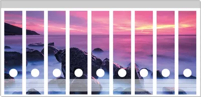 Produktbild von Wallario Ordnerrücken Sticker, selbstklebend für breite Ordner, 9 Stück, Motiv Felsen im Meer bei Sonnenuntergang