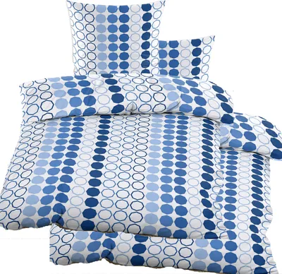 Produktbild von 4-tlg. Bettwäsche Renforce, 2x(135x200 + 80x80cm), Baumwoll Mischgewebe, blau weiß, Punkte/Kreise