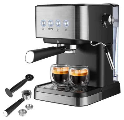Obrázek produktu pro 15 barů espresso 1050 W Poloautomatický kávovar All-In-One s napěňovačem mléka, parní tyčinkou / 1,5 l nádržkou na vodu / sítkem na kávu / sítkovým košem / tamperovací lžičkou na cappuccino / latte