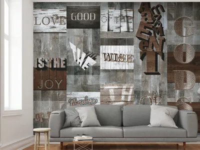Produktbild von PURO TAPETE - Realistische Tapete ohne Rapport und Versatz 10m Vlies Tapetenrolle Wandtapete modern design Fototapete - Zitat Aufschrift Liebe Love Bretter Holz m-A-0598-j-c