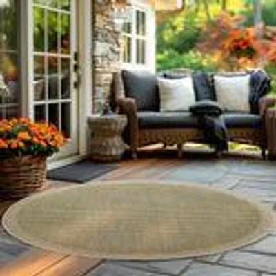 Produktbild von Outdoor Teppich Wetterfest, Pflegeleicht Stilvolles Modern Design, ideal für Terrasse, Balkon, Garten, Küche, Größe: 200 cm Rund, Farbe: Grün