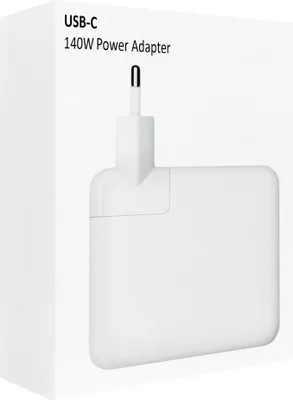 A white box with a power adapter partially visible inside.