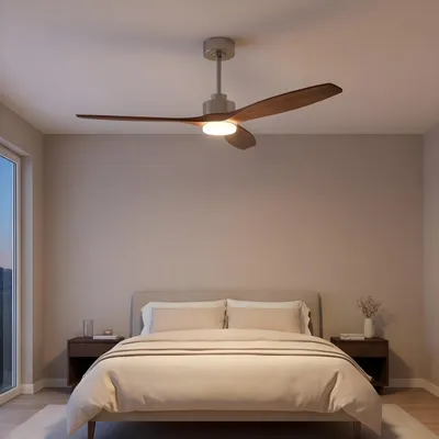 Image de Forlight - Ventilateur de plafond Stem Evo, diamètre 1320 mm, moteur DC silencieux, 30W + 20W LED, LED intégrées, température de couleur réglable (CCT) : 3000K - 4000K - 5000K, variateur intégré, pales en bois foncé