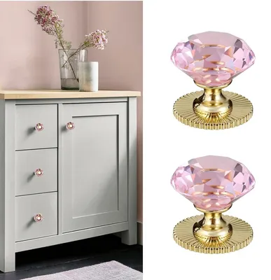 Immagine prodotto di Maniglie in cristallo per mobili, 40 mm, confezione da 2, rosa e oro