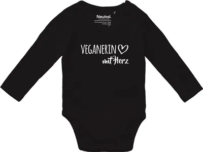 Produktbild von Huuraa Baby Body Veganierin mit Herz 62 Black  Baumwolle Fairtrade Langarmbody Geschenkidee