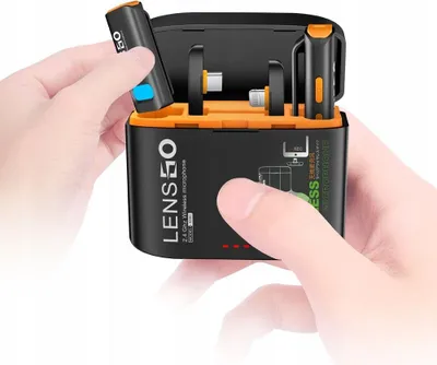 Imagen del producto de 2 micrófonos mini inalámbricos, alcance de 50 metros, 2 en 1, con conexión USB-C + conector Lightning para iPhone, compatibles con Android e iOS / Modelo 528C