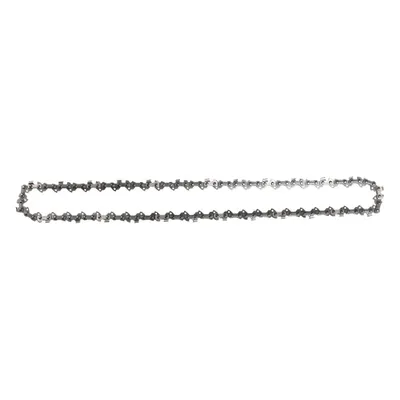 A chainsaw chain lying flat against a white background.