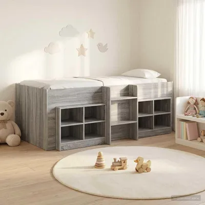 Obrázok produktu pre Maison Exclusive – Posteľ s úložným priestorom a skriňou, 3 kusy, sivá farba Sonoma, drevotrieska