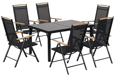 Produktbild von Sitzgruppe - Balkonset mit 1 Tisch und 6 Stühlen - Klappbar - 7-teilig - Metall - Pulverbeschichtet - Schwarz