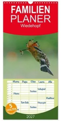Obrázok produktu pre Familienplaner 2027 - Wiedehopf mit 5 Spalten (Wandkalender, 21 x 45 cm) CALVENDO