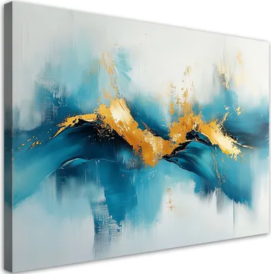 Produktbild von Leinwandbild Türkis-Gold-Abstraktion 90x60 Feeby Blau bild für die wand bereit zum aufhängen