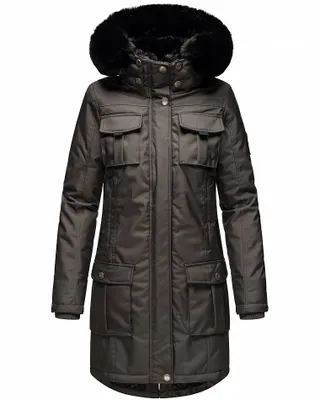 Produktbild von Navahoo Damen Winter Jacke Parka Mantel Winterjacke warm Kunstfell Kapuze TINIIS Anthrazit Gr. 34 - XS