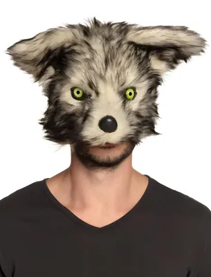 Image de Masque de loup-garou avec peluche Halloween masque gris-beige - taille unique