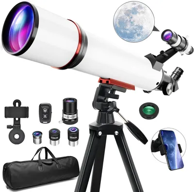 Imagen del producto de Telescopio astronómico para adultos, con una apertura de 90 mm, refractores de 600 mm, telescopio refractor astronómico portátil con revestimiento multicapa completo
