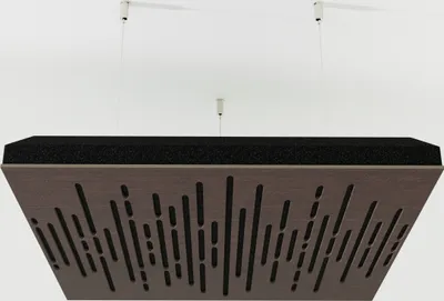 Obrázok produktu pre Sada štyroch akustických stropných panelov WAVE-C, rozmery 50x50x5 cm, farba wenge – vrátane montážnej sady